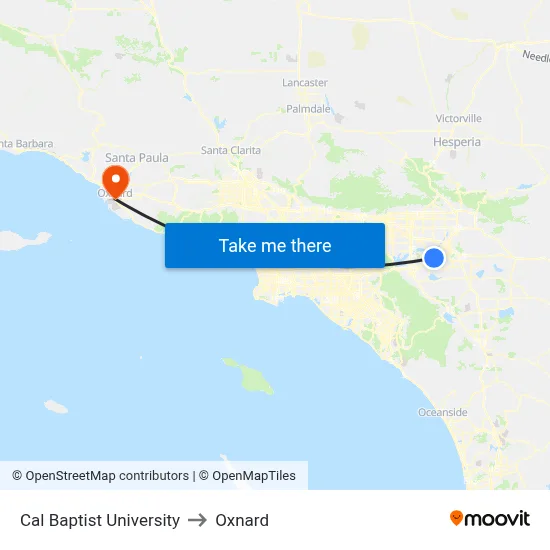 Cal Baptist University to Oxnard map