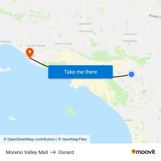 Moreno Valley Mall to Oxnard map