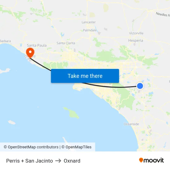 Perris + San Jacinto to Oxnard map