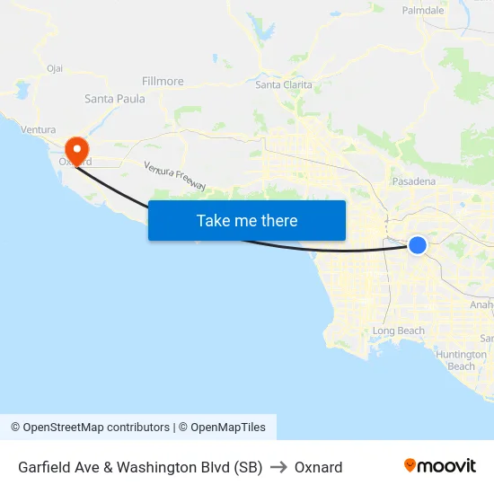 Garfield Ave & Washington Blvd (SB) to Oxnard map