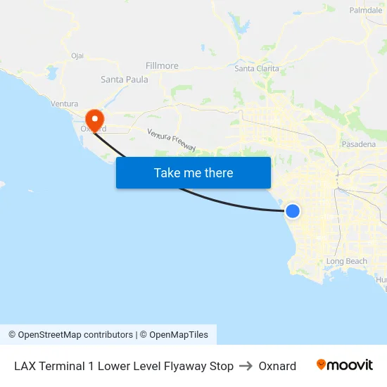 LAX Terminal 1 Lower Level Flyaway Stop to Oxnard map