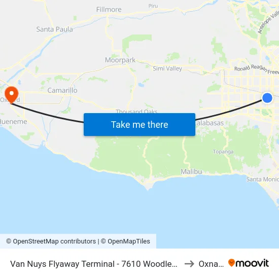 Van Nuys Flyaway Terminal - 7610 Woodley Ave to Oxnard map