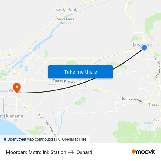 Moorpark Metrolink Station to Oxnard map