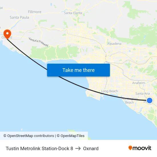 Tustin Metrolink Station-Dock 8 to Oxnard map