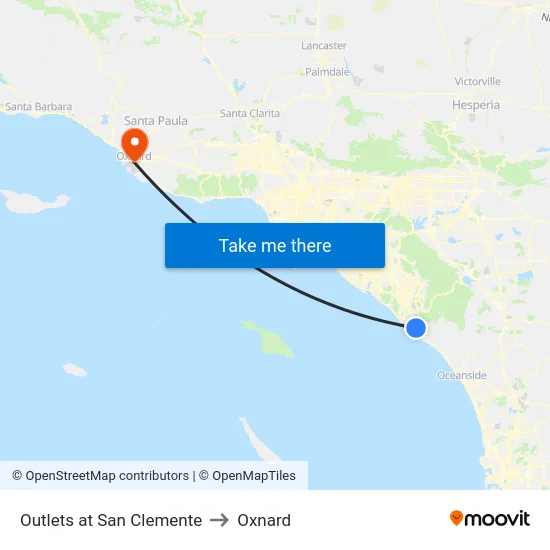 Outlets at San Clemente to Oxnard map