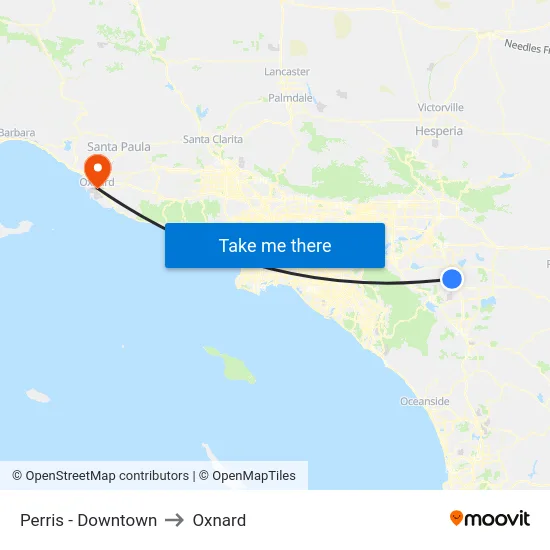 Perris - Downtown to Oxnard map
