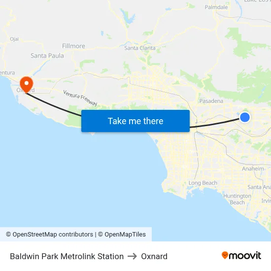 Baldwin Park Metrolink Station to Oxnard map
