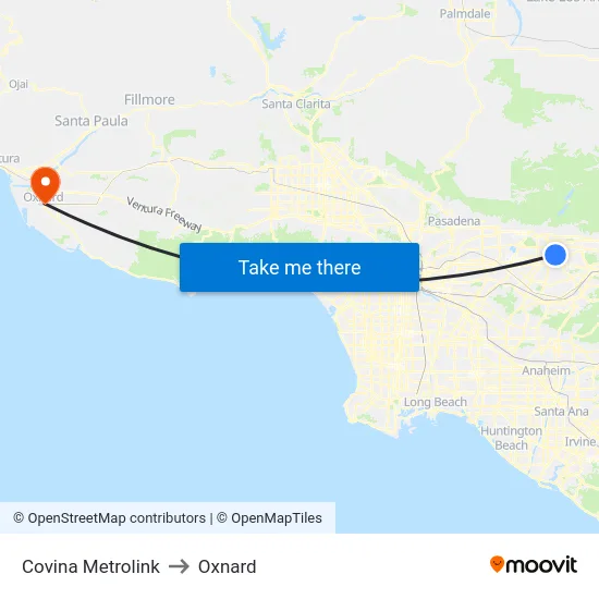 Covina Metrolink to Oxnard map