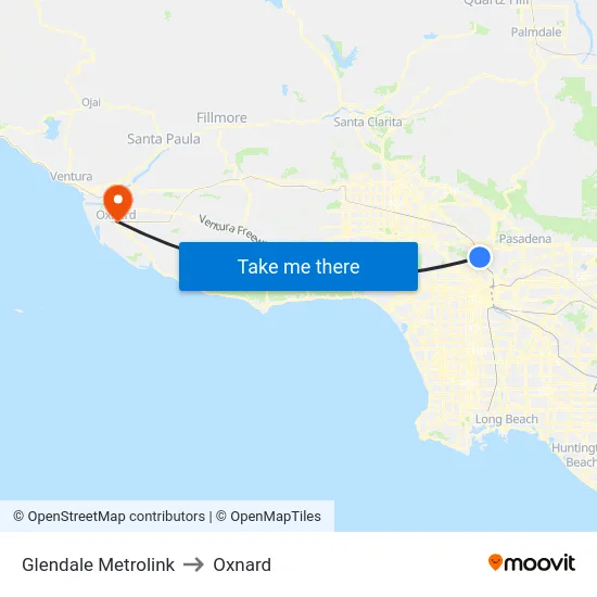 Glendale Metrolink to Oxnard map