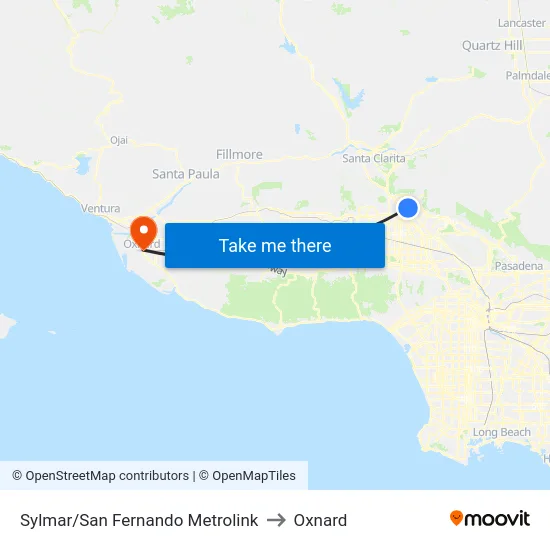 Sylmar/San Fernando Metrolink to Oxnard map