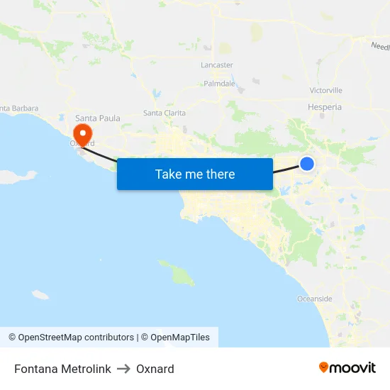Fontana Metrolink to Oxnard map