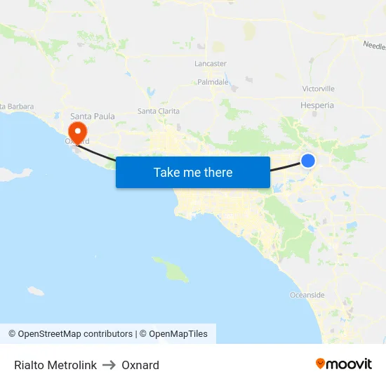 Rialto Metrolink to Oxnard map