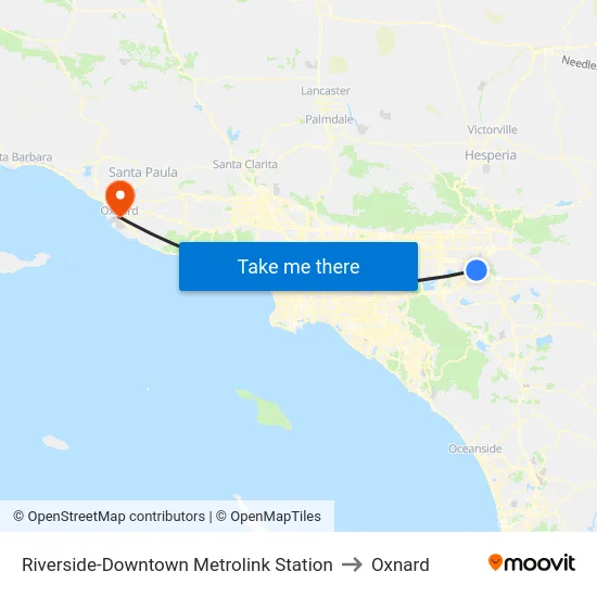 Riverside-Downtown Metrolink Station to Oxnard map