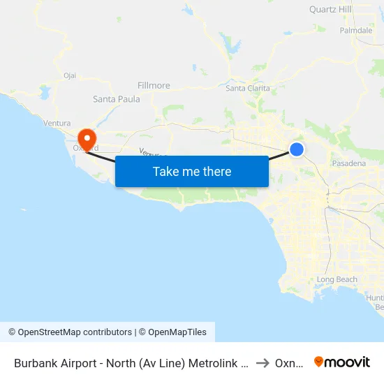 Burbank Airport - North (Av Line) Metrolink Station to Oxnard map