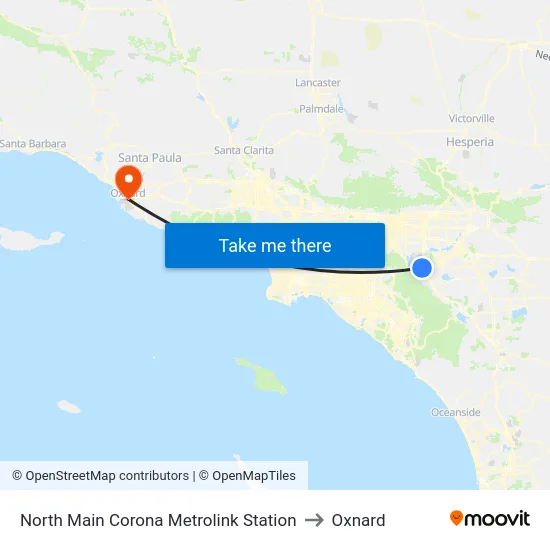 North Main Corona Metrolink Station to Oxnard map
