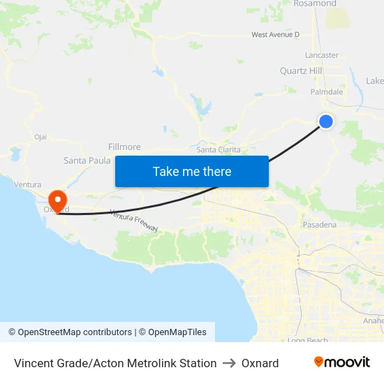 Vincent Grade/Acton Metrolink Station to Oxnard map