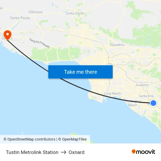 Tustin Metrolink Station to Oxnard map