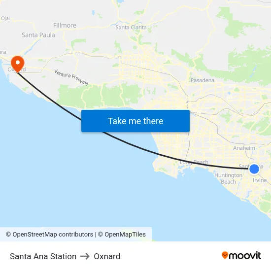 Santa Ana Station to Oxnard map