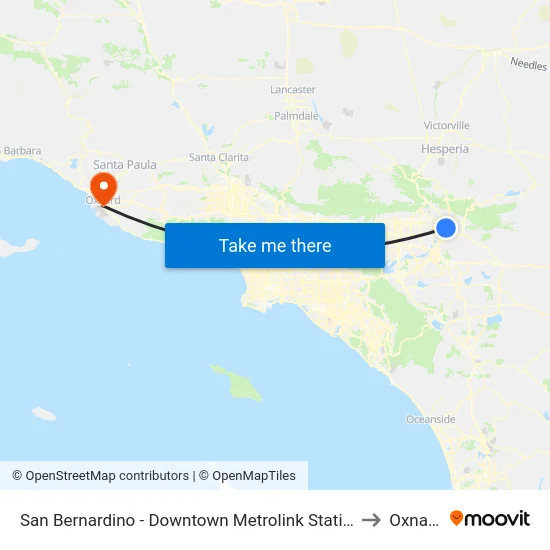 San Bernardino - Downtown Metrolink Station to Oxnard map