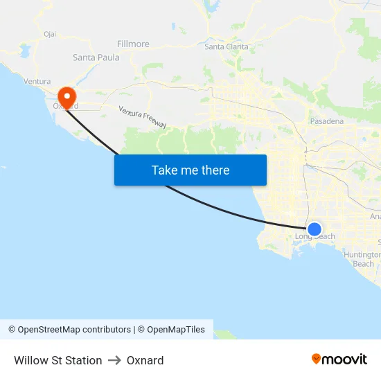 Willow St Station to Oxnard map