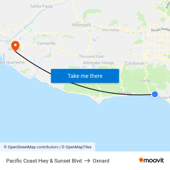 Pacific Coast Hwy & Sunset Blvd to Oxnard map
