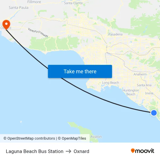 Laguna Beach Bus Station to Oxnard map