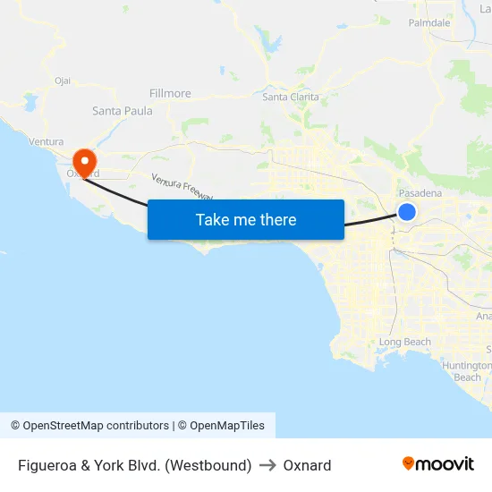 Figueroa & York Blvd. (Westbound) to Oxnard map