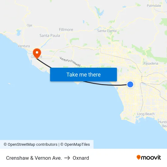 Crenshaw & Vernon Ave. to Oxnard map