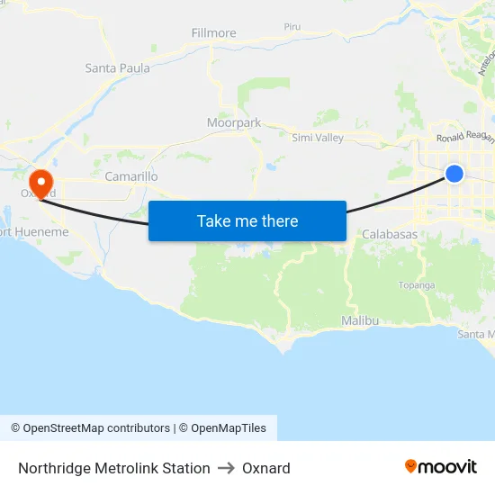 Northridge Metrolink Station to Oxnard map
