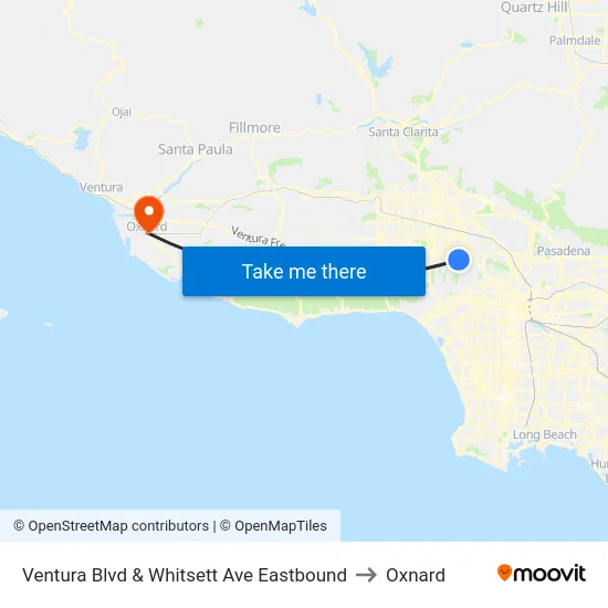 Ventura Blvd & Whitsett Ave Eastbound to Oxnard map