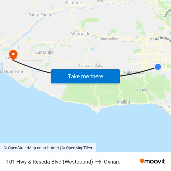 101 Hwy & Reseda Blvd (Westbound) to Oxnard map