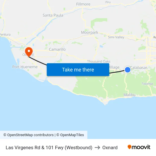 Las Virgenes Rd & 101 Fwy (Westbound) to Oxnard map