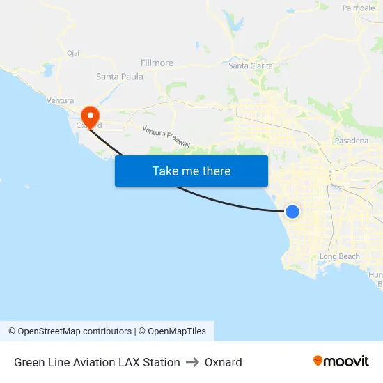 Green Line Aviation LAX Station to Oxnard map