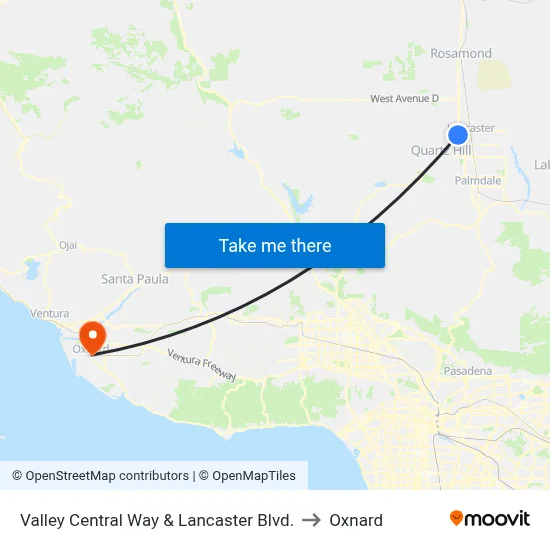 Valley Central Way & Lancaster Blvd. to Oxnard map
