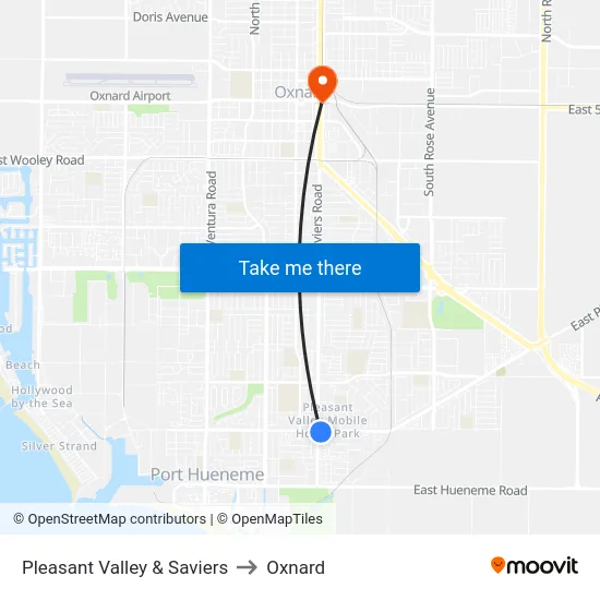 Pleasant Valley & Saviers to Oxnard map