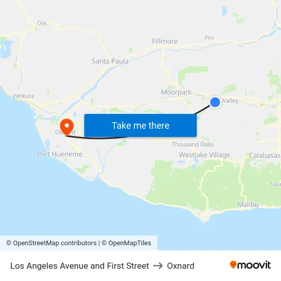 Los Angeles Avenue and First Street to Oxnard map