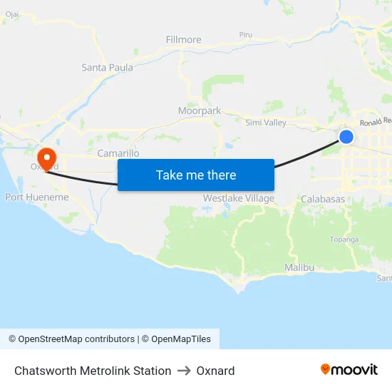 Chatsworth Metrolink Station to Oxnard map