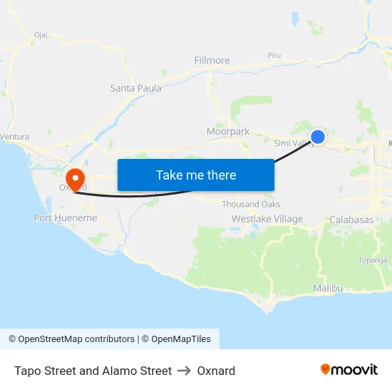 Tapo Street and Alamo Street to Oxnard map
