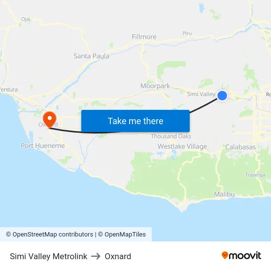 Simi Valley Metrolink to Oxnard map