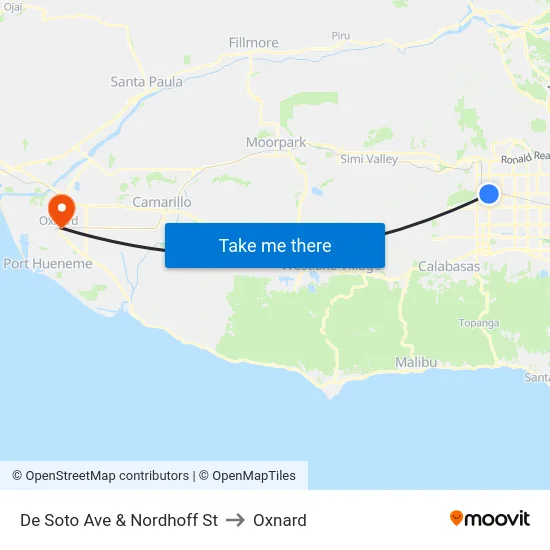 De Soto Ave & Nordhoff St to Oxnard map