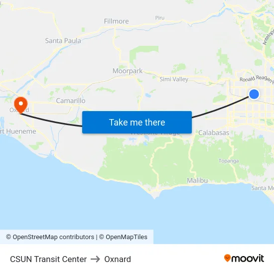 CSUN Transit Center to Oxnard map