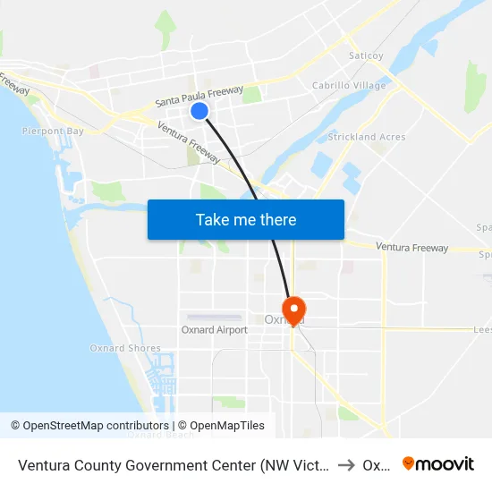 Ventura County Government Center (NW Victoria Ave/Telephone Rd) to Oxnard map