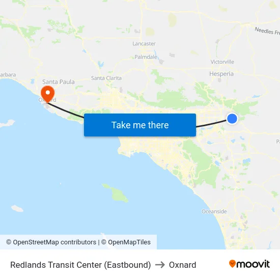 Redlands Transit Center (Eastbound) to Oxnard map