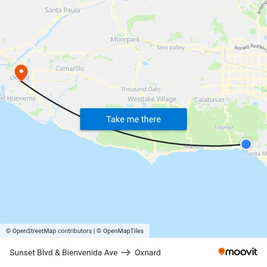 Sunset Blvd & Bienvenida Ave to Oxnard map