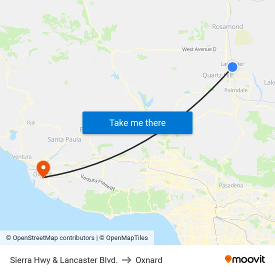 Sierra Hwy & Lancaster Blvd. to Oxnard map