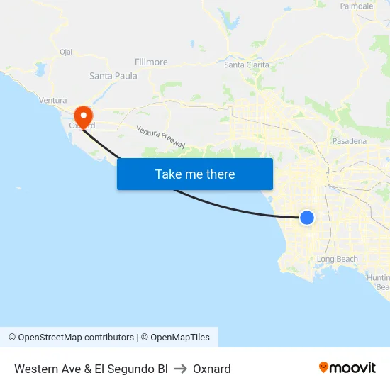 Western Ave & El Segundo Bl to Oxnard map