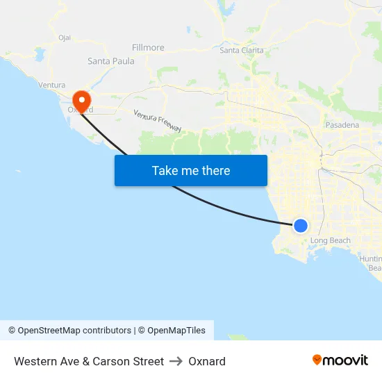 Western Ave & Carson Street to Oxnard map