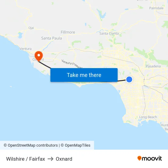 Wilshire / Fairfax to Oxnard map