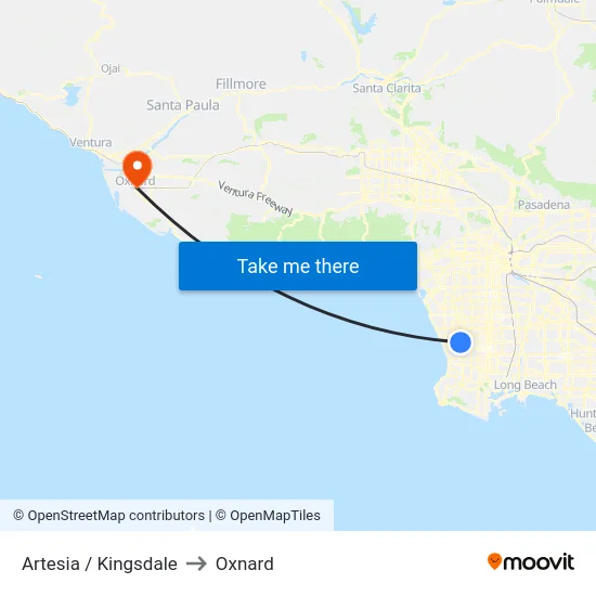 Artesia / Kingsdale to Oxnard map
