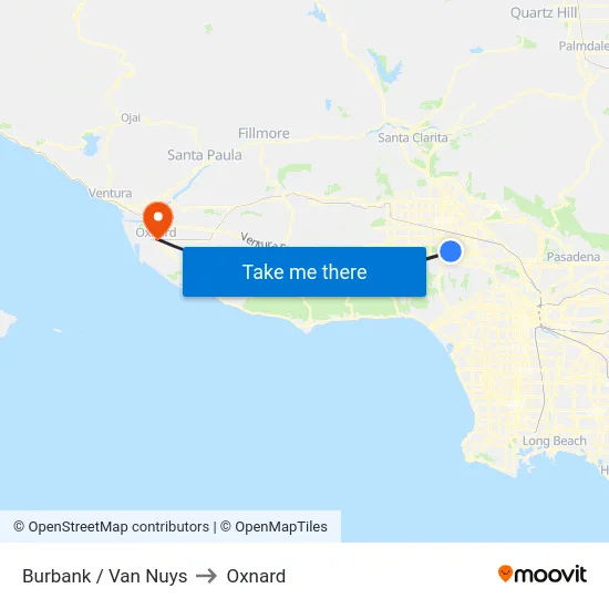 Burbank / Van Nuys to Oxnard map